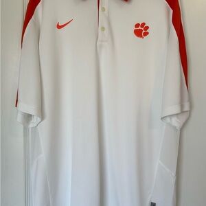 Nike Men's Clemson White Polo Shirt with Orange Accents, Size XL